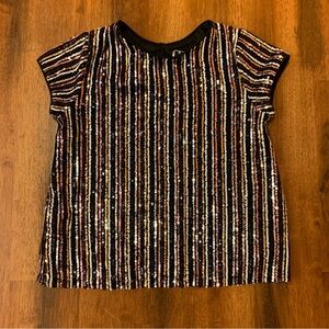 Art Class Small 6/ 6X Black and Gold Sequin Top with Stripes Lined Keyhole Back
